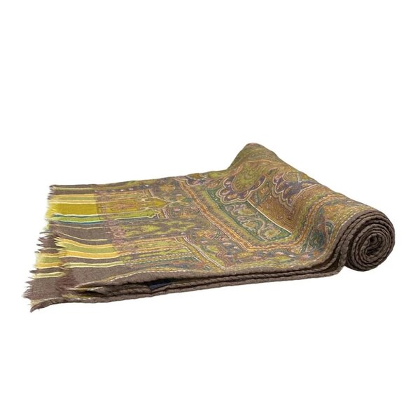 Auth ETRO - Khaki Dark Brown Multi Wool Silk Scarf - Picture 1 of 6